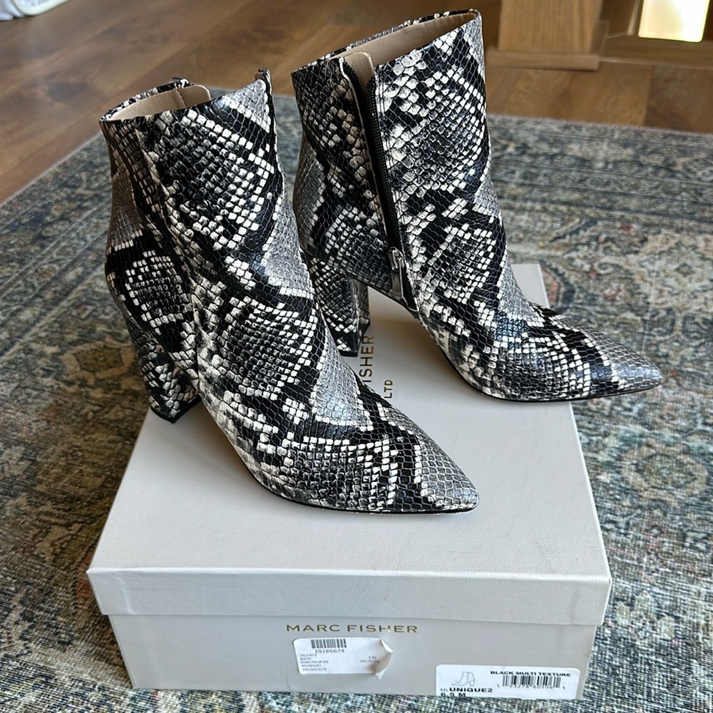 Marc Fisher Unique snakeskin heeled booties